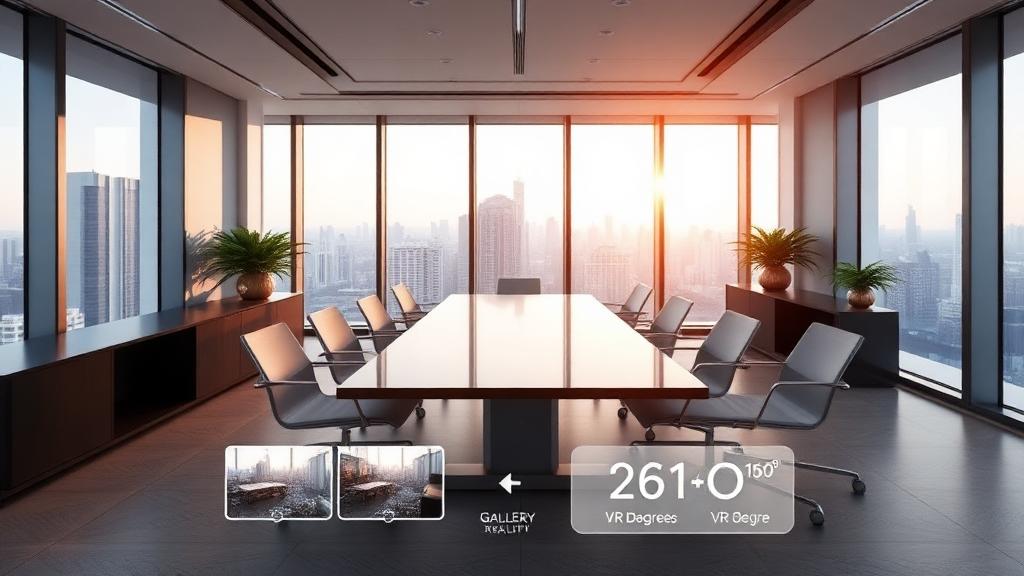 Tablet mostrando recorrido virtual VR de oficinas